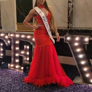 Red Feather Pageant Dress